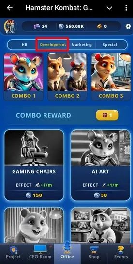 Hamster Kombat daily combo card DEVELOPMENT