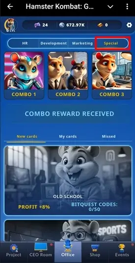 Hamster Kombat daily combo card SPECIAL