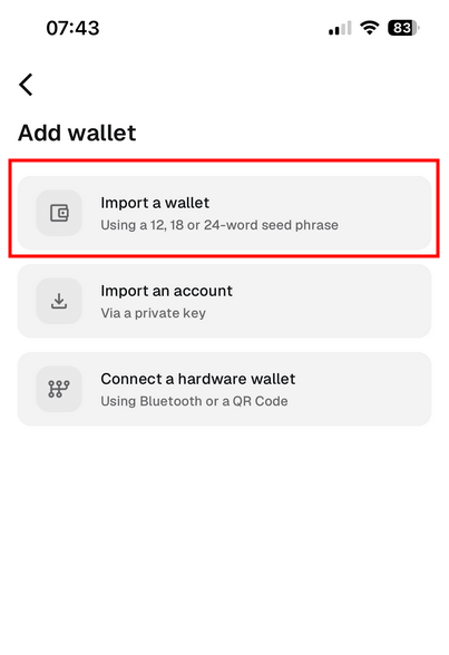 import xenea wallet
